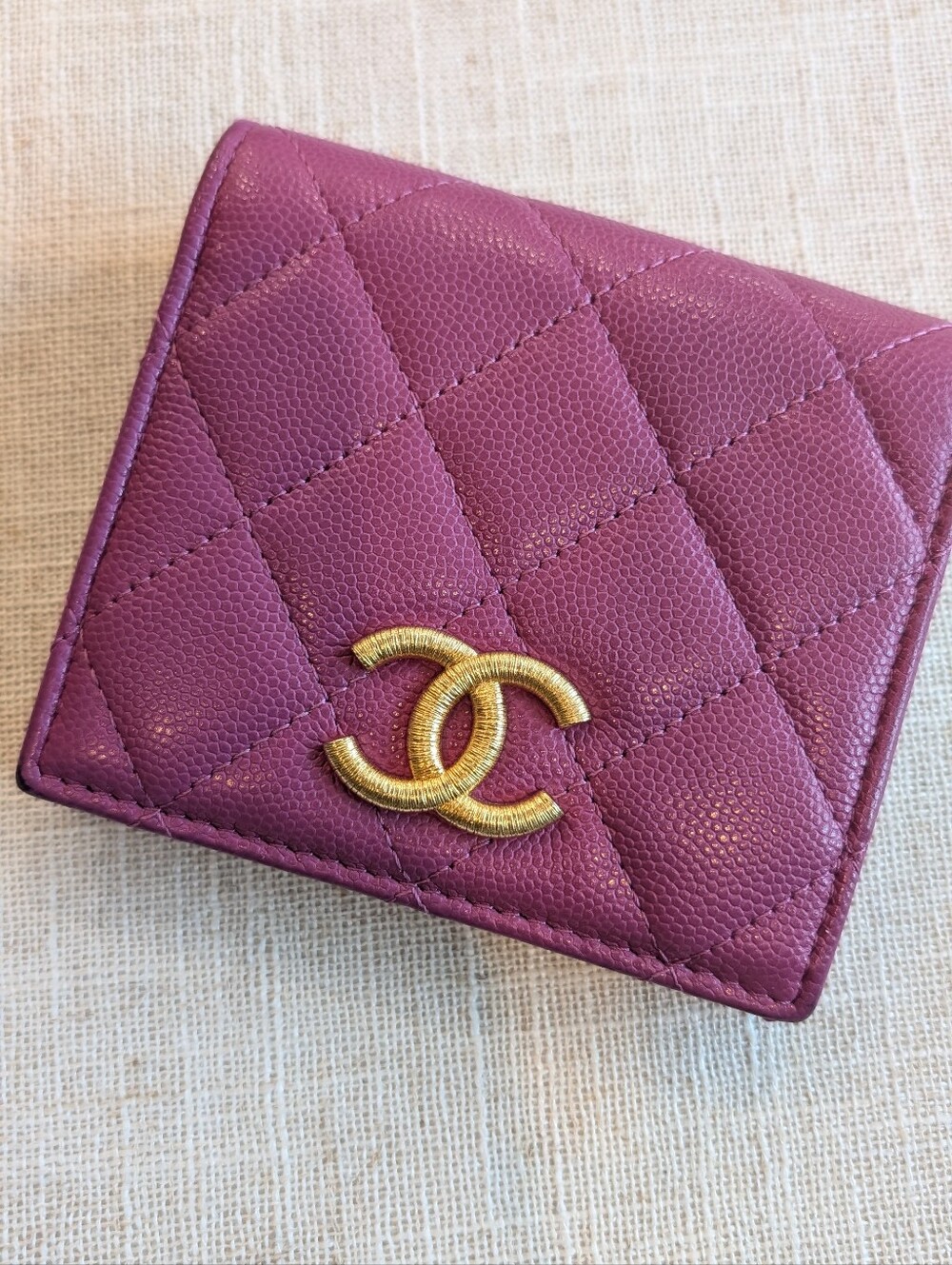 Chanel Quilted Small Wallet in Plum with Gold CC Logo
